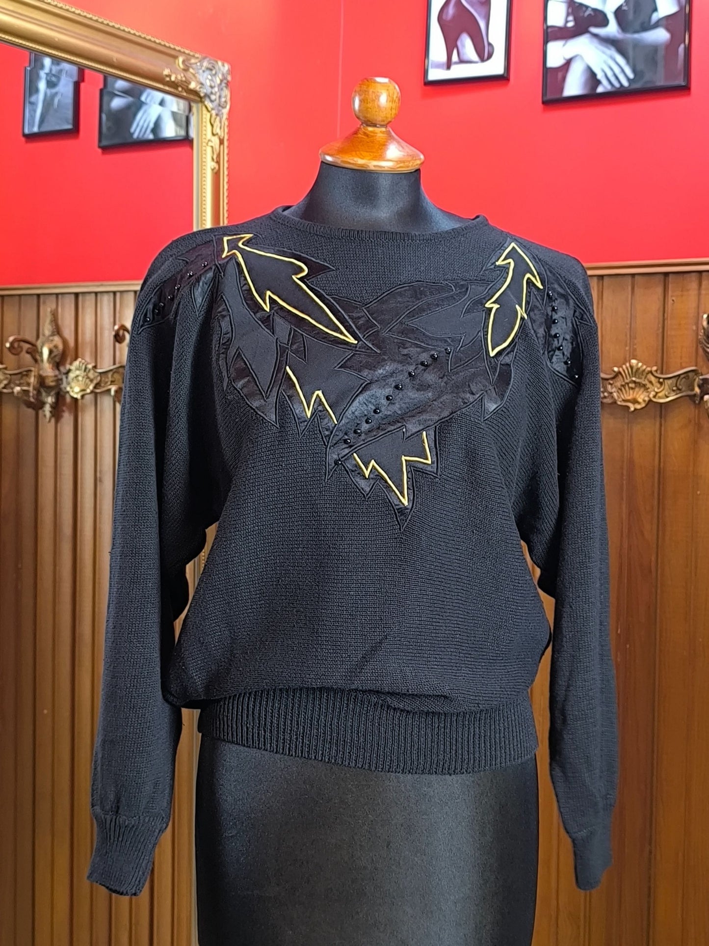 PREGO 80s Sweater with Velvet & Beaded Details