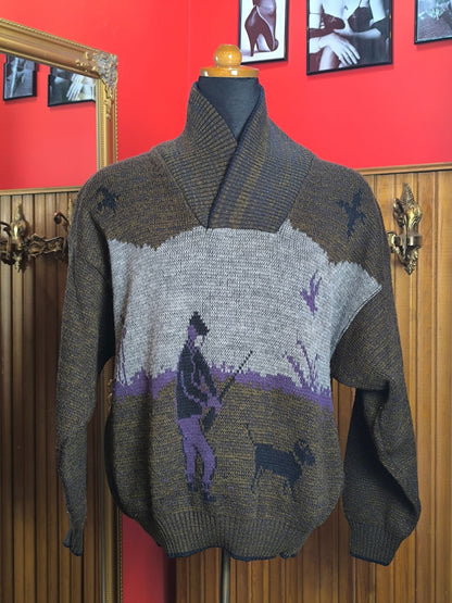 Vintage Italian “Hunter Scene” Knit Sweater by Allora