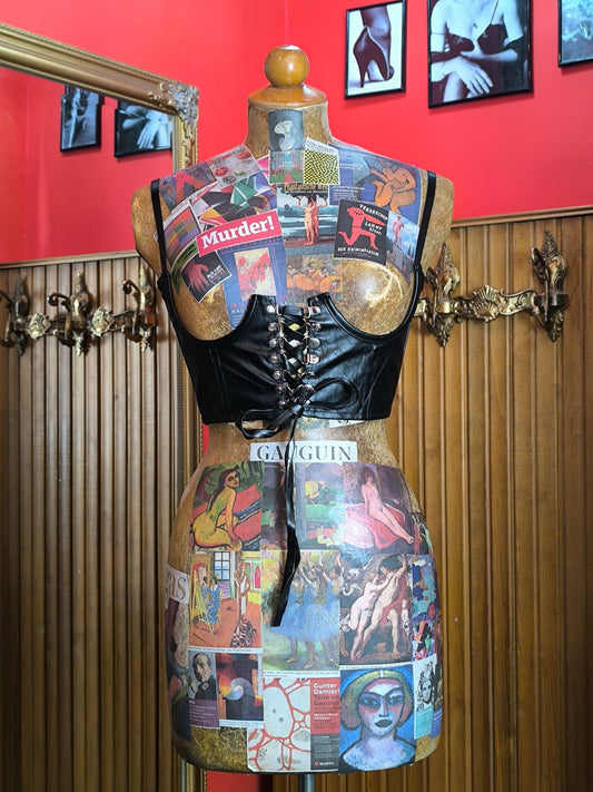 Black Faux Leather Lace-Up Corset Top — Y2K Inspired