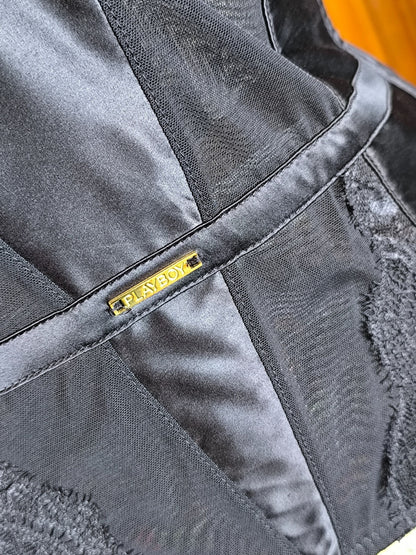 Y2K Playboy Satin & Lace Corset with Garters