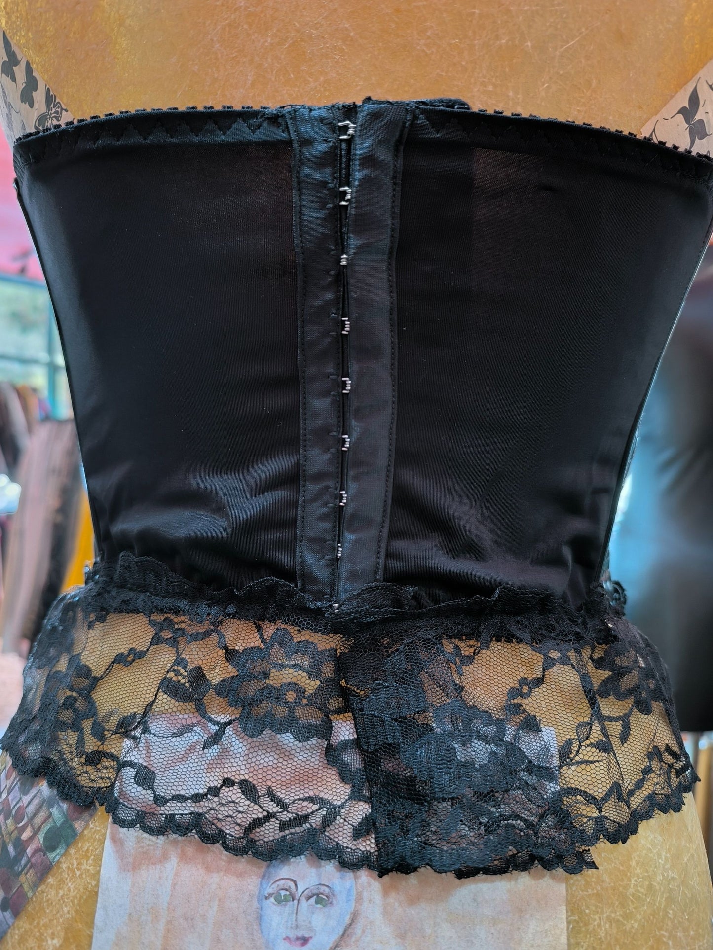 Early 2000s Hanky Panky Black PVC Lace-Up Corset Top