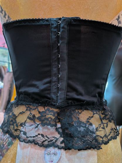 Early 2000s Hanky Panky Black PVC Lace-Up Corset Top