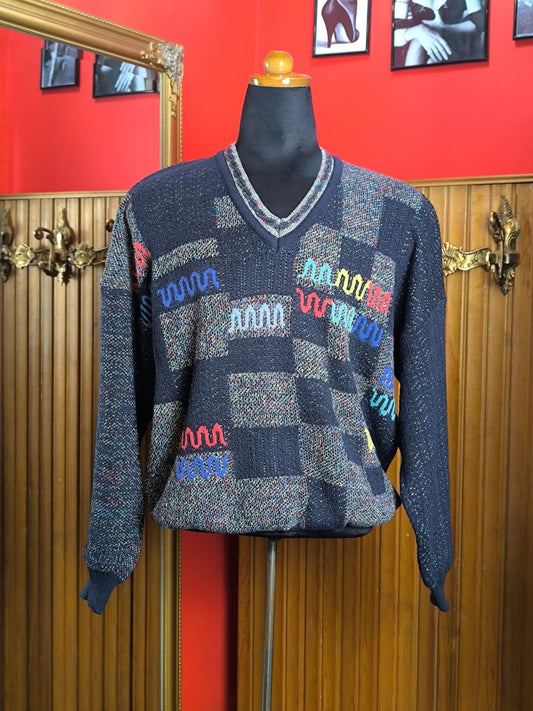 Vintage Jacky Peer Multicolor Geometric Knit Sweater