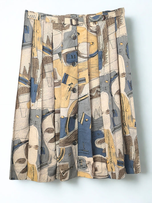 Vintage Spängler Skirt in Pure New Wool with Abstract Print