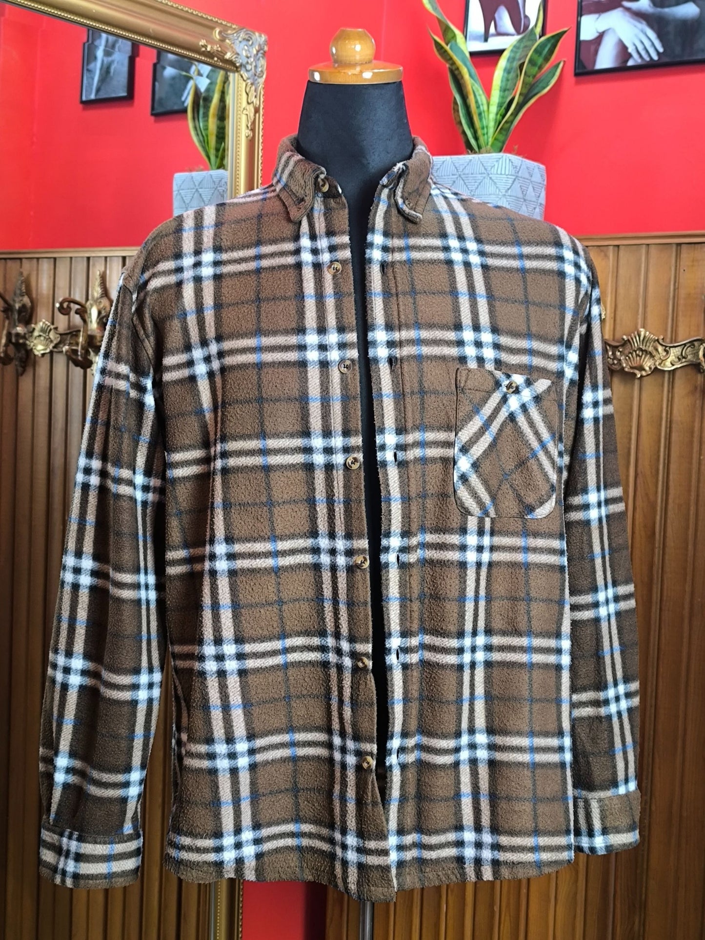 Vintage Brown Check Fleece Shirt
