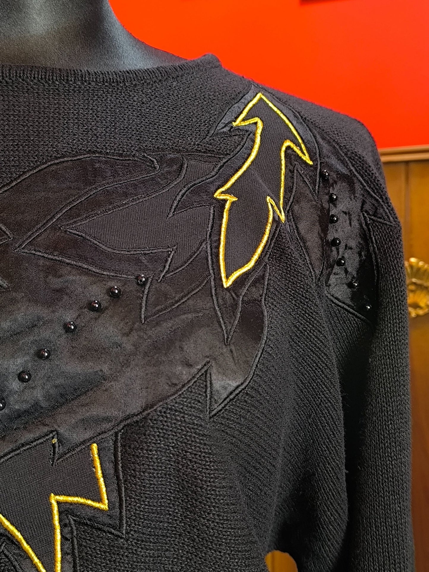 PREGO 80s Sweater with Velvet & Beaded Details