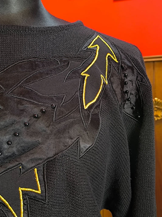 PREGO 80s Sweater with Velvet & Beaded Details