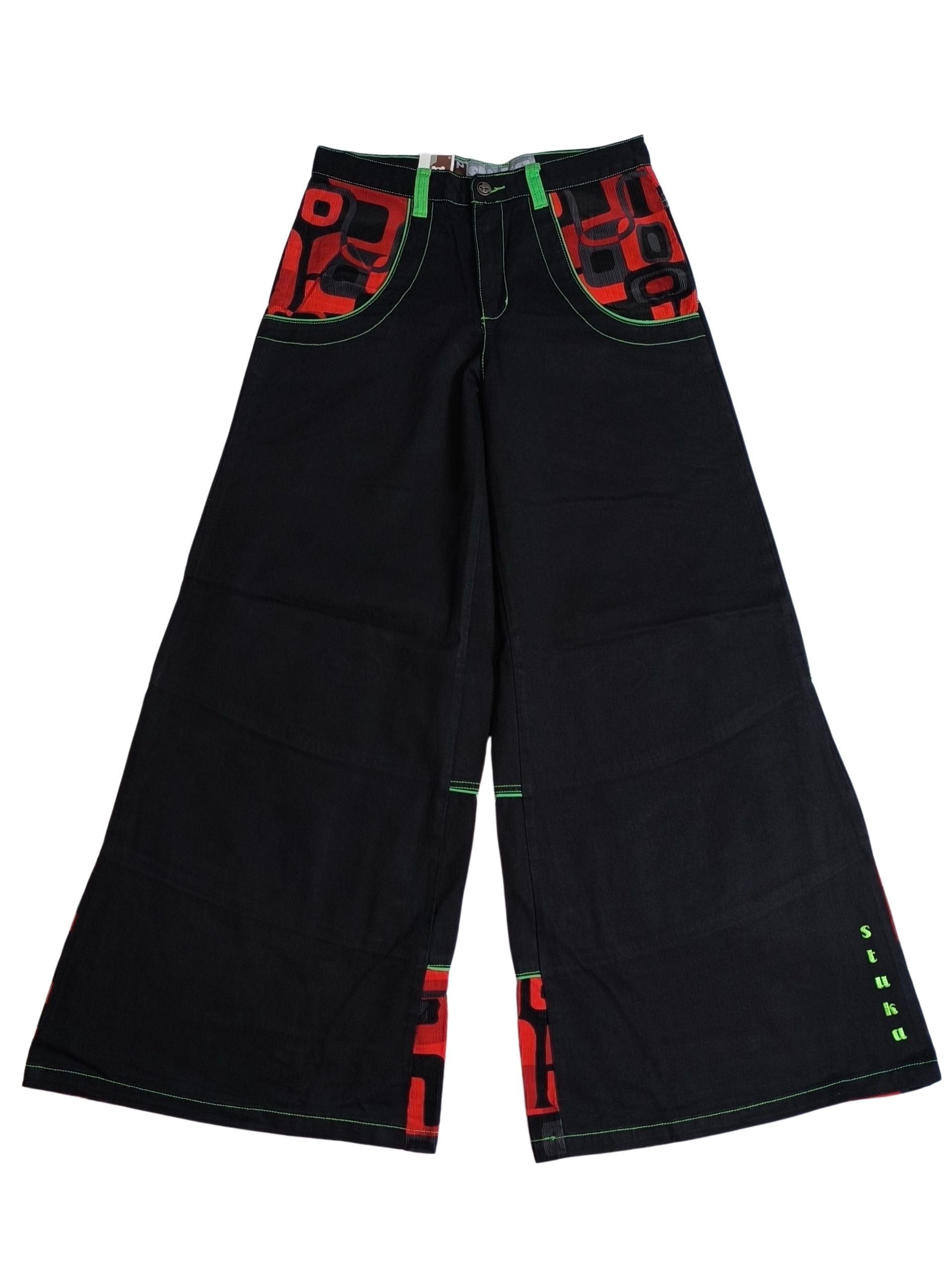 Deadstock Stuka Black Wide Leg Baggy Pants – 90s–Early 2000s