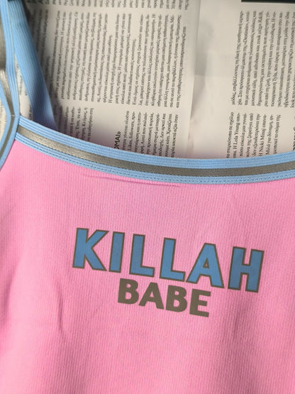 Deadstock Y2K Killah Babe Reflective Stripe Crop Tank Top - Pink