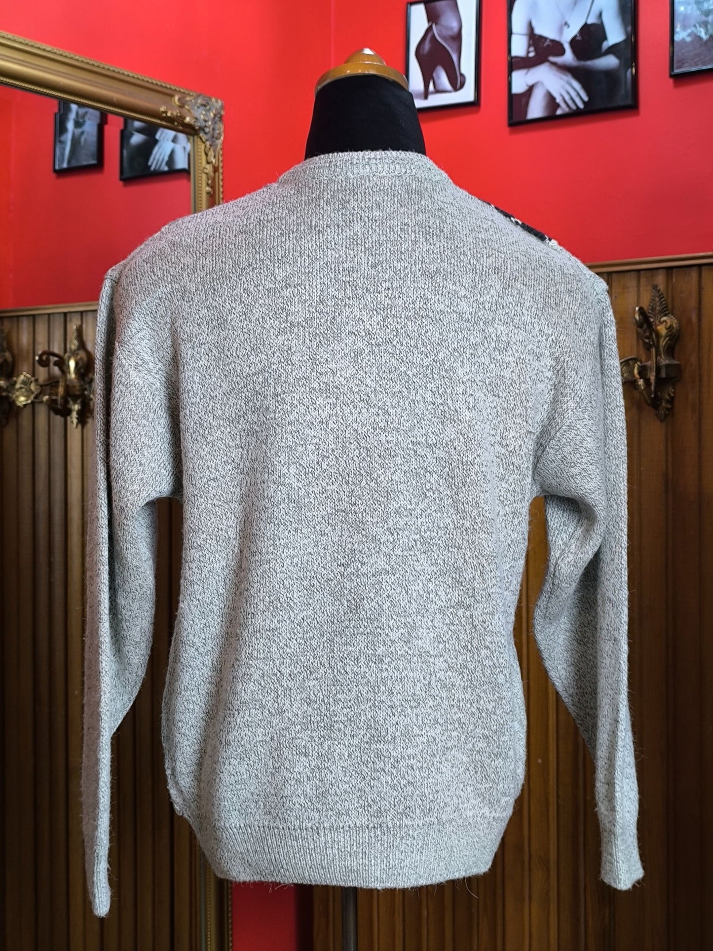 Vintage C&A Canda Geometric Knit Sweater – Grey & Black Pattern