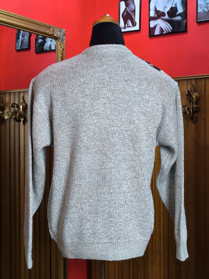Vintage C&A Canda Geometric Knit Sweater – Grey & Black Pattern