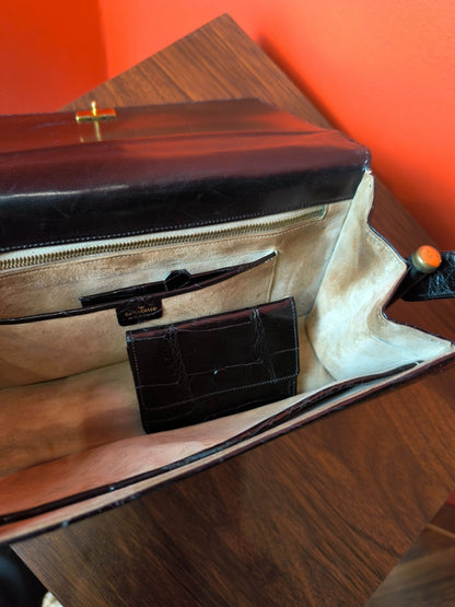 Vintage Comtesse Modell Black Croc-Embossed Leather Handbag | 1950s–60s