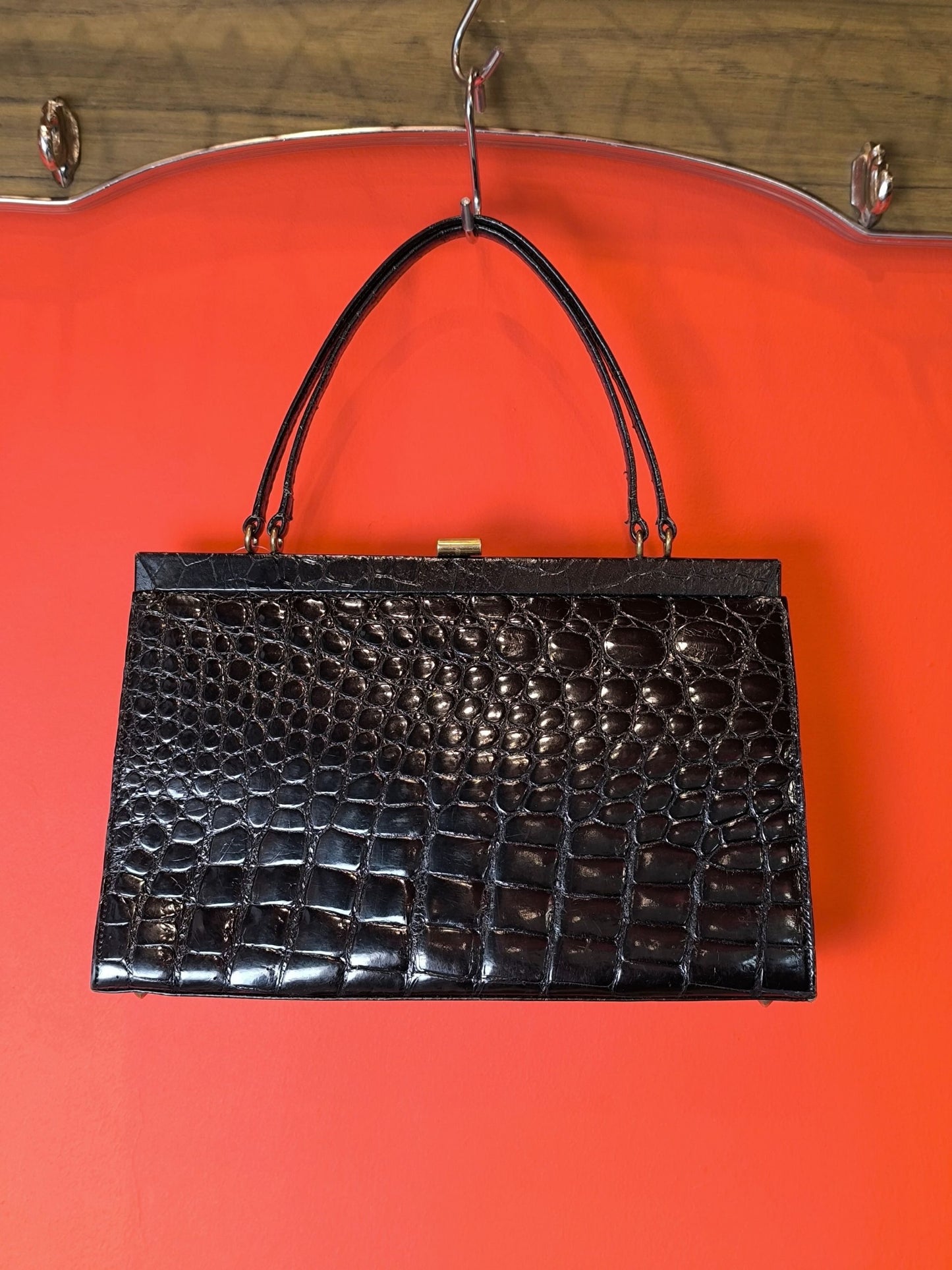 Vintage 1960s D Exklusiv Genuine Crocodile Leather Handbag