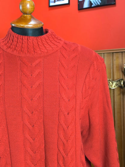 Vintage Red Cable Knit Sweater by Eggi Casciá – Merino Wool Blend