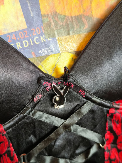 Playboy Black Red Satin & Mesh Corset – Y2K Era