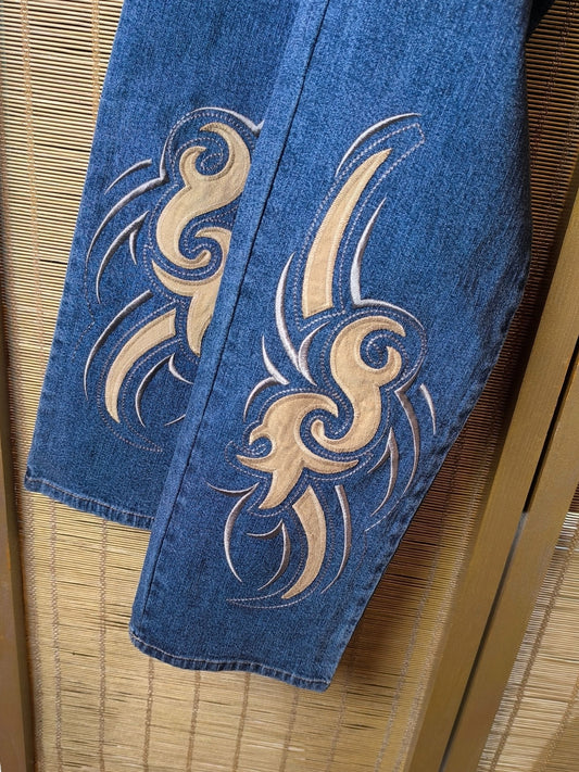 Y2K Laura Kent Tribal Embroidered High Waist Jeans