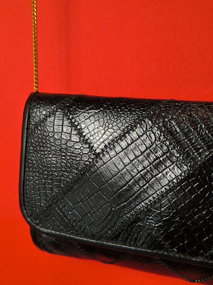 Vintage Black Snakeskin Leather Shoulder Bag