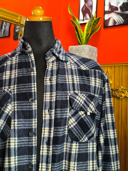 Vintage Checked Fleece Shirt – Navy & Cream