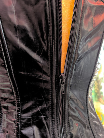 Y2K Black Level Corset Top — PVC & Mesh Lace-Up Design